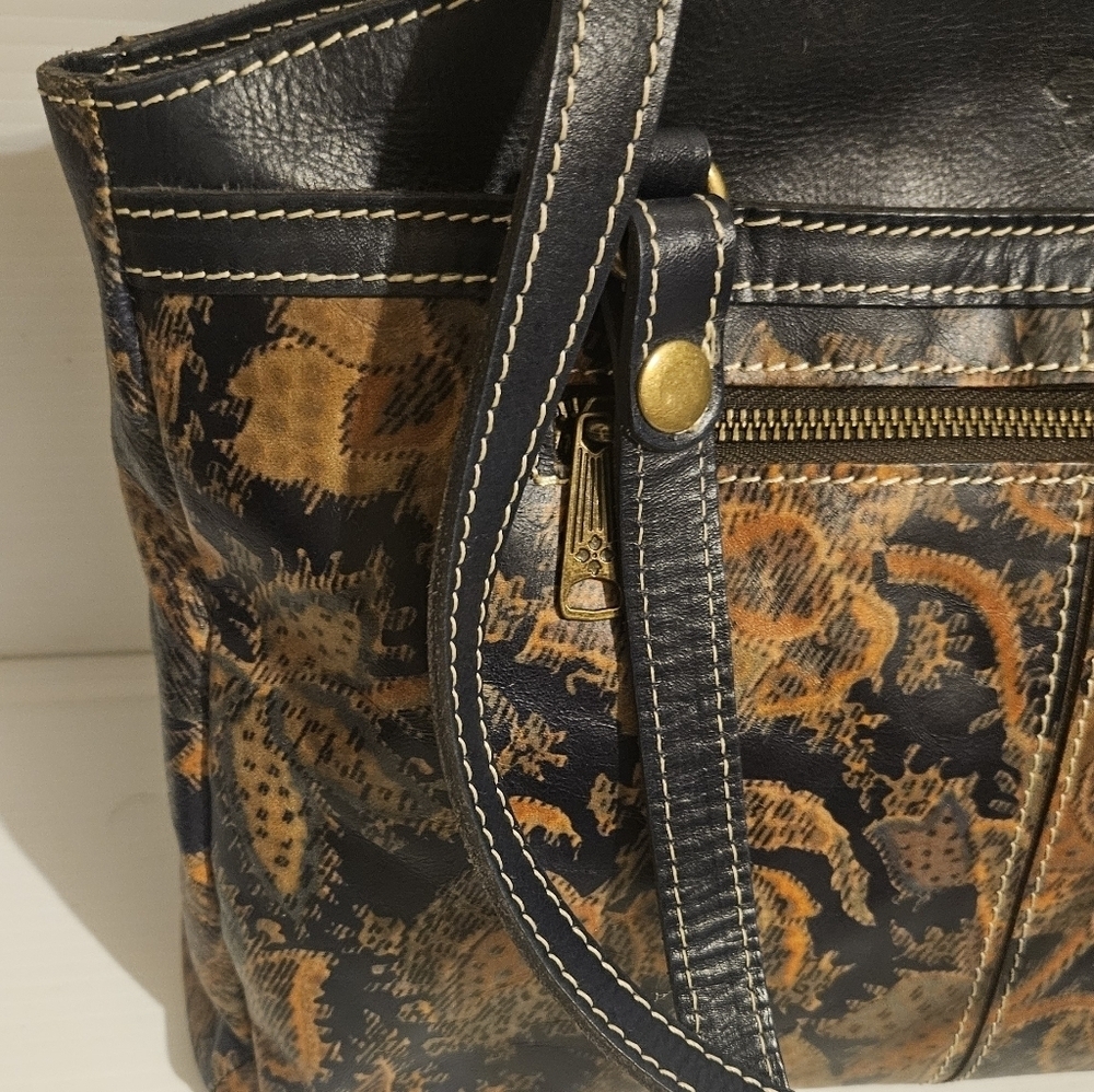 Patricia Nash Toscano Floral & Paisley Leather Satchel Blue w/ Leather Trim Rare - Picture 8 of 16